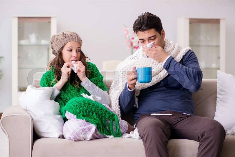 The sick wife and husband at home, stock photo