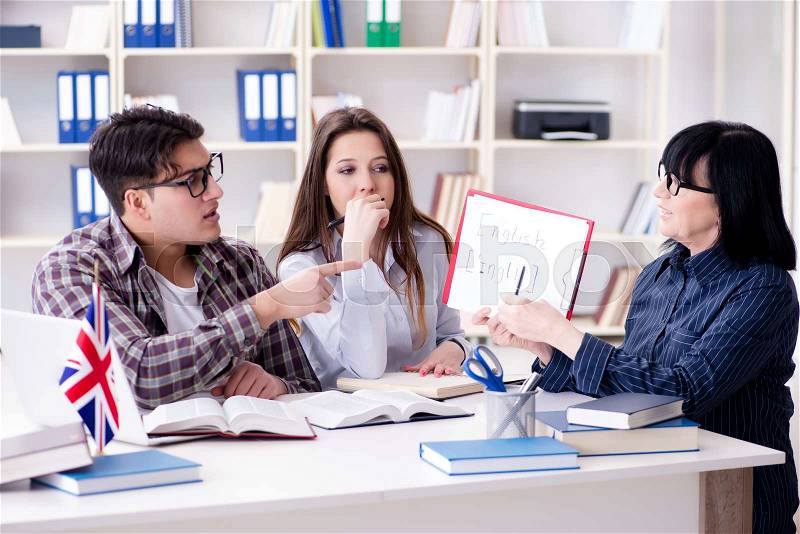 The young foreign student during english language lesson, stock photo