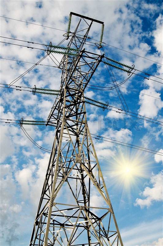 Electrical pylon on a background of the blue sky, stock photo