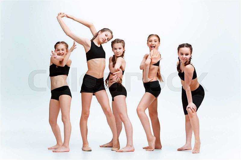 The kids dance school, ballet, hiphop, street, funky and modern dancers at studio, stock photo