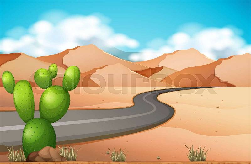Road trip in the desert illustration, vector