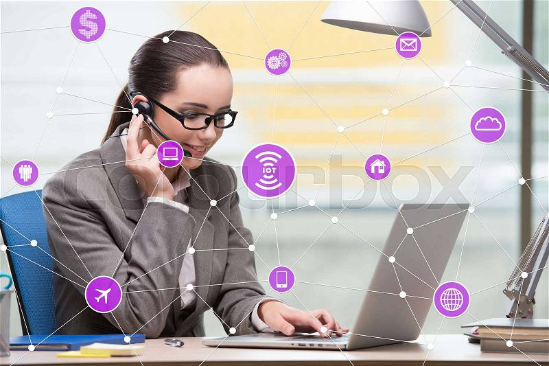 Internet of things concept with businesswoman, stock photo