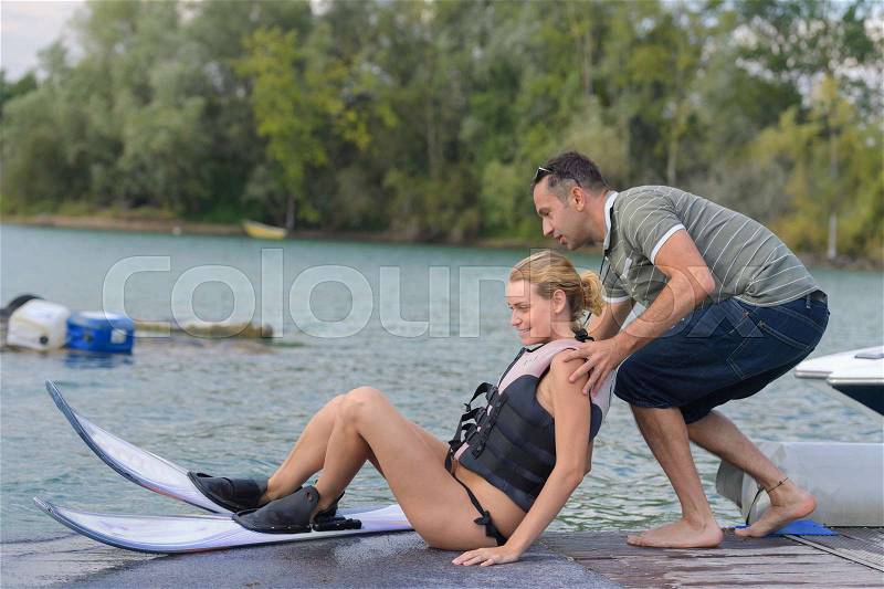 Learning to water ski, stock photo