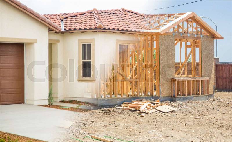 Transition of Beautiful New Home From Framing To Completion, stock photo