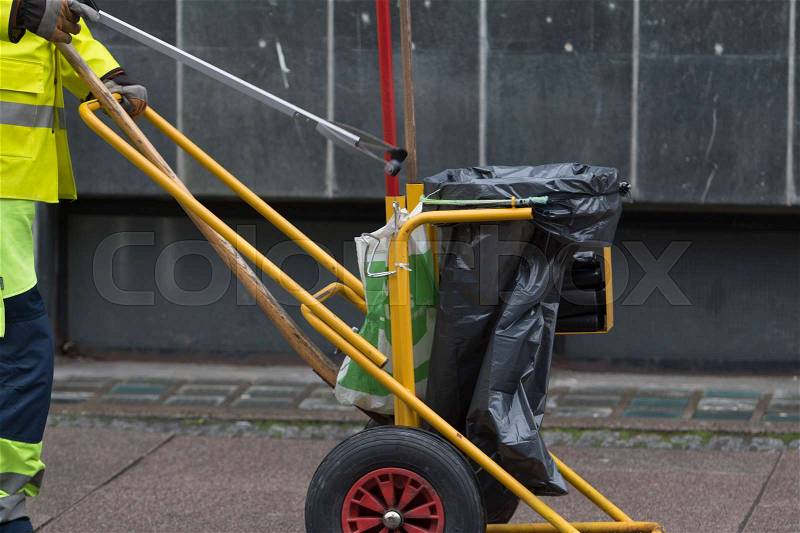 Street cleaner at work, stock photo