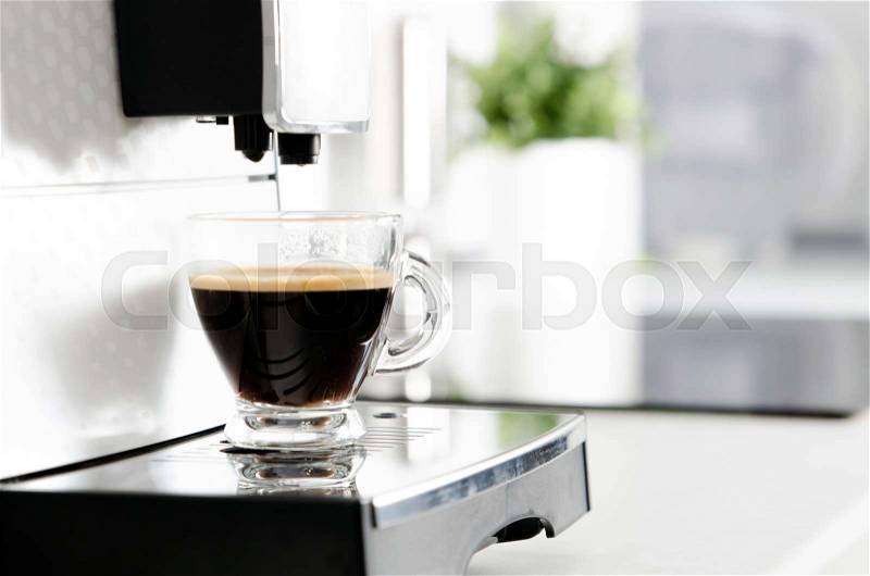 Professional home coffee maker in modern kitchen. coffee machine espresso kitchen modern cup hot italian concept, stock photo