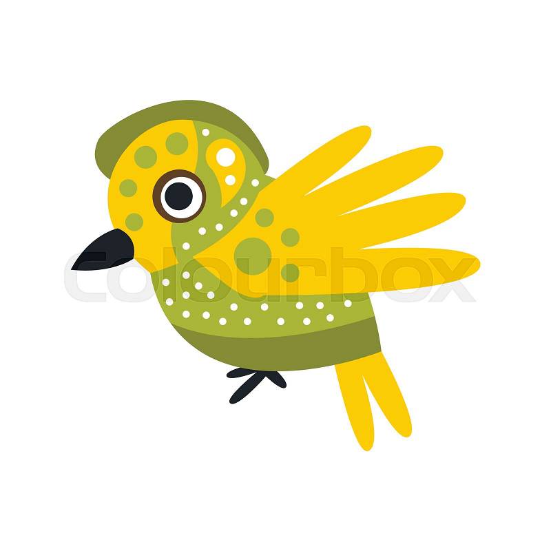 Small cute green and yellow bird colorful cartoon character vector Illustration isolated on a white background, vector