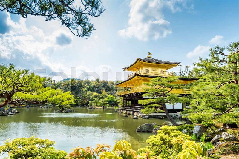 Architecture at Kinkakuji Temple (The Golden Pavilion) in Kyoto, Japan, stock photo