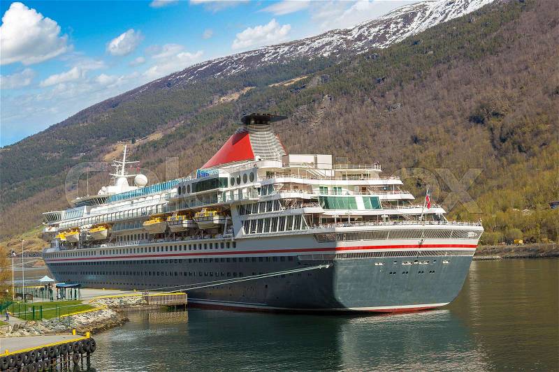 Cruise ship in Norway in a sunny day, stock photo