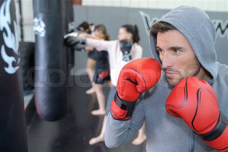 Boxing club in training, stock photo