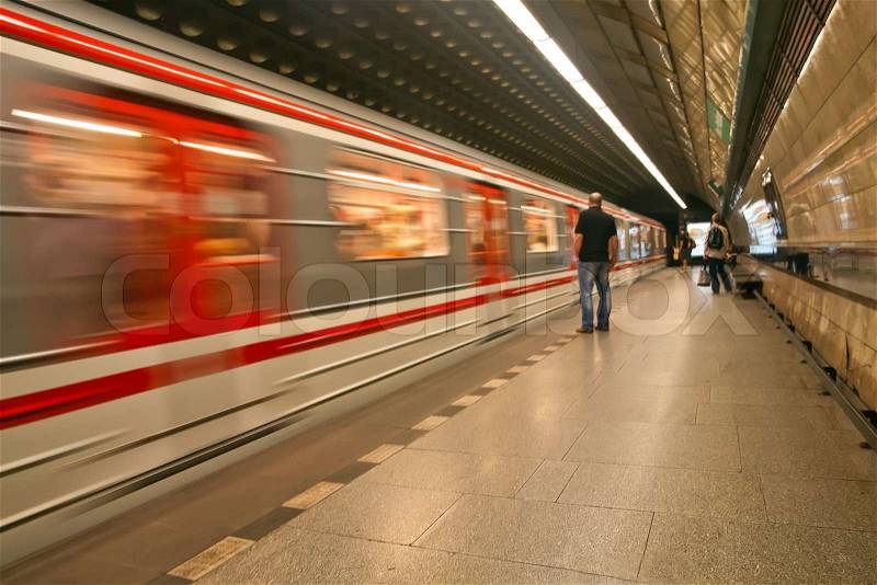 Moving train in the subway, stock photo
