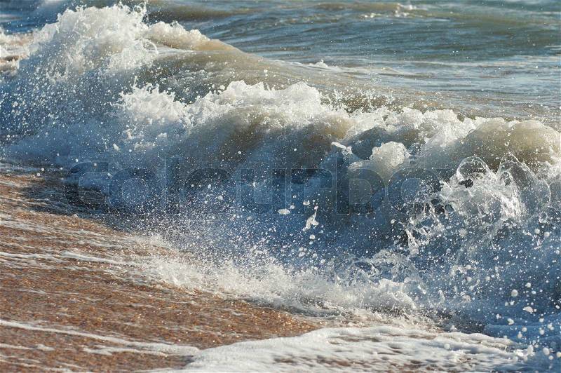 Sea surf great wave break on coastline, stock photo