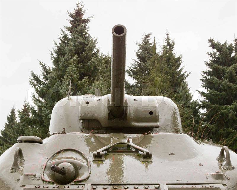 WW2 tank close-up, detail shot of an Allied vehicle, stock photo