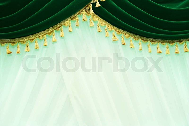Picture of luxurious green curtains, stock photo