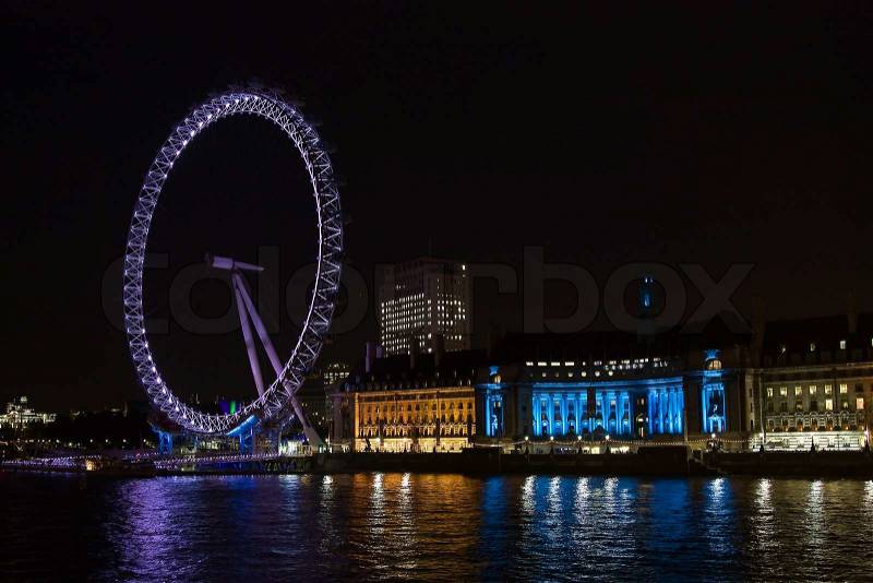 London eye: New London Landmark at night, stock photo