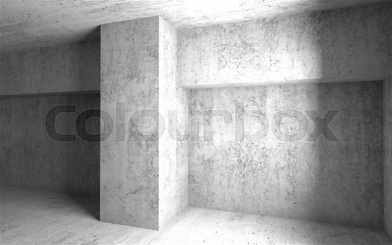 Empty ggray concrete room interior. Abstract architectural background. 3d render illustration, stock photo