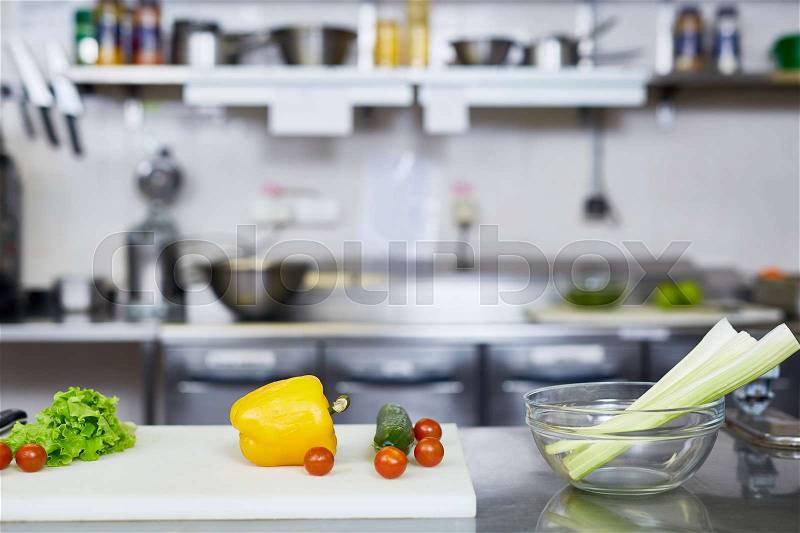 Healthy and fresh food on workplace of chef, stock photo