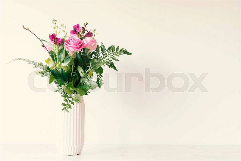 Flower bouquet in vase with copy space. , stock photo