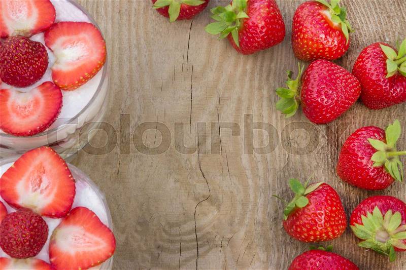 Dessert with cream and fresh strawberries (can be used as background, card), stock photo