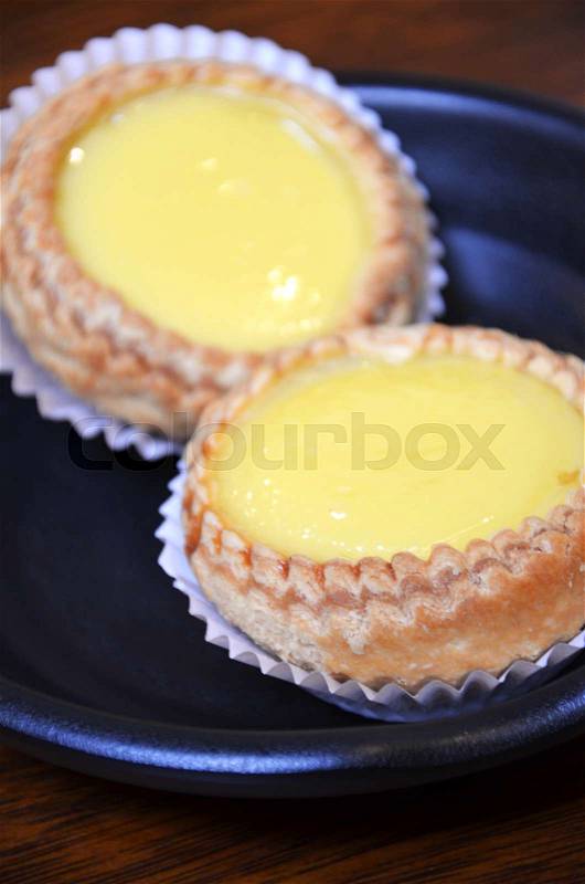 Egg Custard Tart is a kind of snack found in Portugal, England, Hong Kong, Macau and various Asian Countries, stock photo