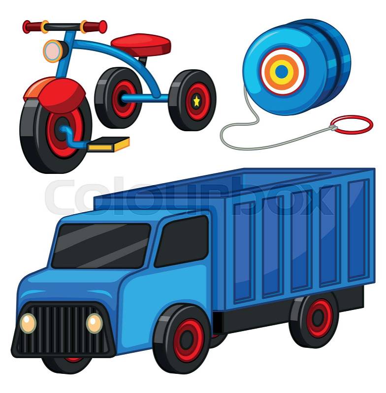 Truck and tricycle toys illustration, vector