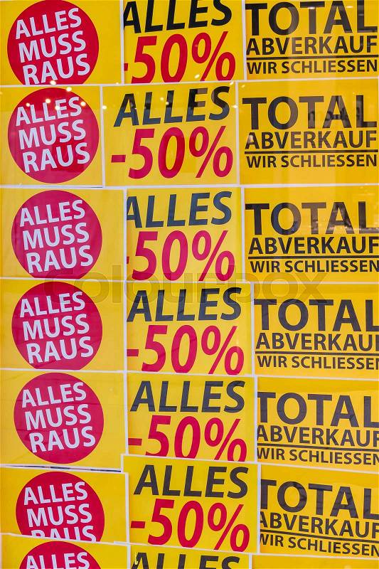 Total sales in a store. feschÃ¤ft is closed a, stock photo