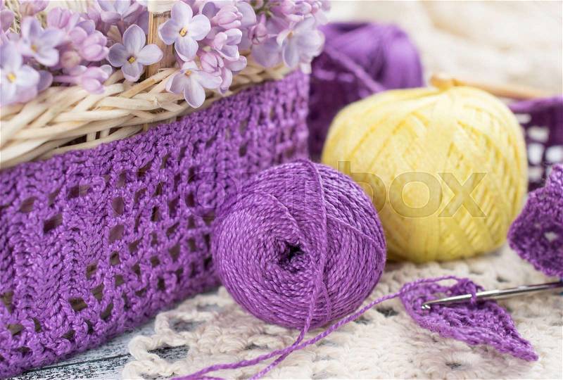 Yarn for crochet and knitted openwork napkins, stock photo