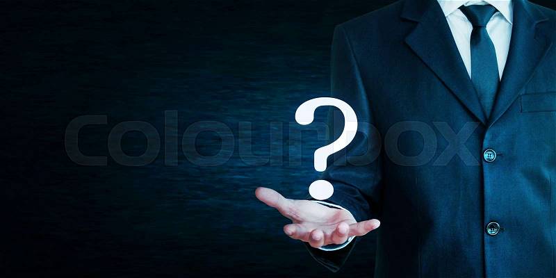 Businessman hand with question mark, stock photo