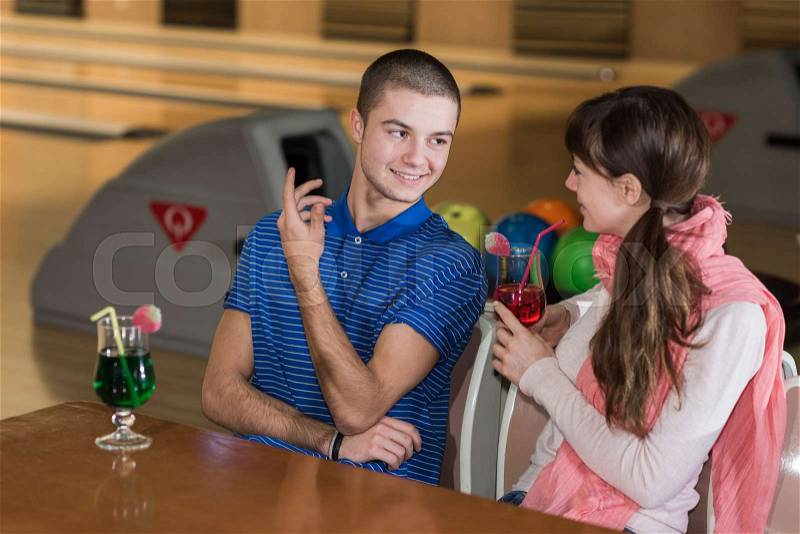 Meeting in the bowling center, stock photo