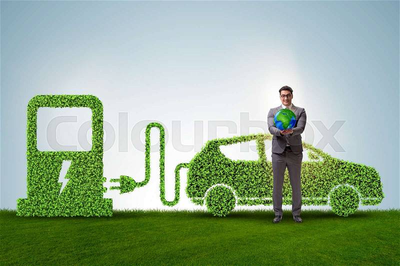 Electric car concept in green environment concept, stock photo