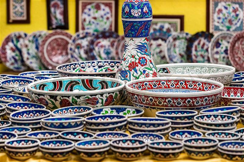 Traditional Turkish decorative ceramics for interior decoration, stock photo