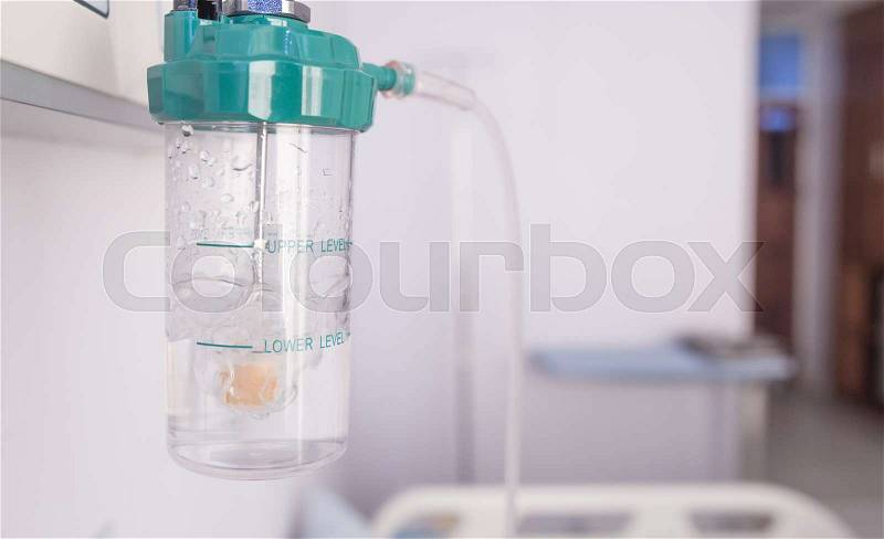 Oxygen inhalation equipment at the hospital room, Oxygen gauge, Oxygen flow meter suply, stock photo