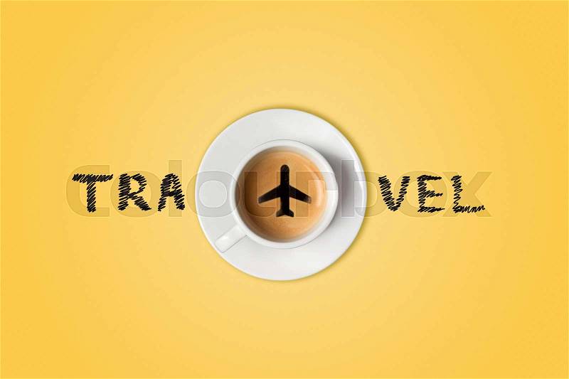 The travel concept. The airport coffee cup. Top view, stock photo