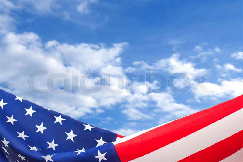 US flag border on blue sky background, stock photo