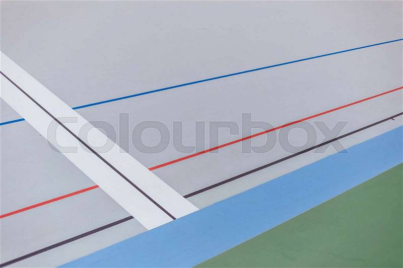 Finish line on professional cycle track. Velodrome of white color, stock photo
