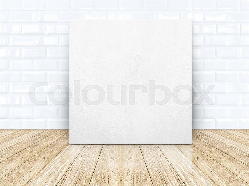 Leather frame at tiles ceramic wall and wooden floor, stock photo