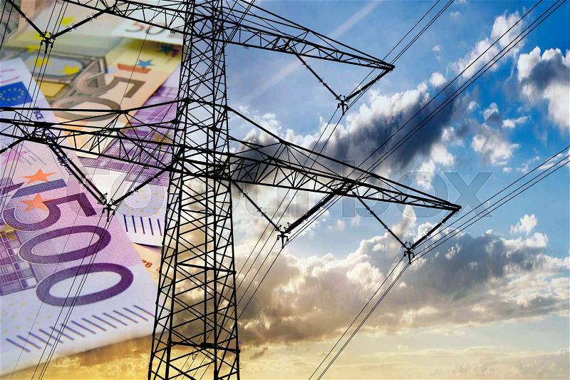 High voltage tower and euro money, stock photo