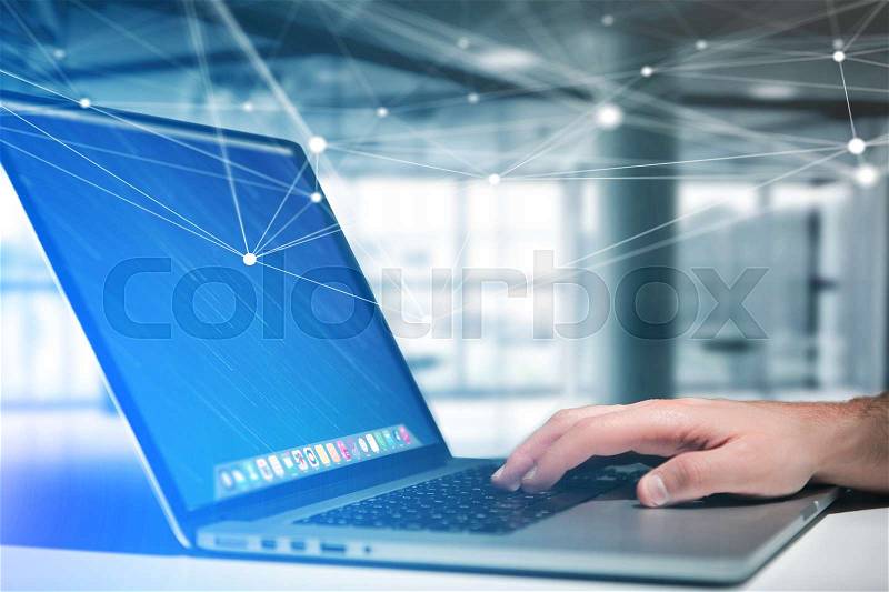 View of a Laptop with operating system screen and network connection , stock photo