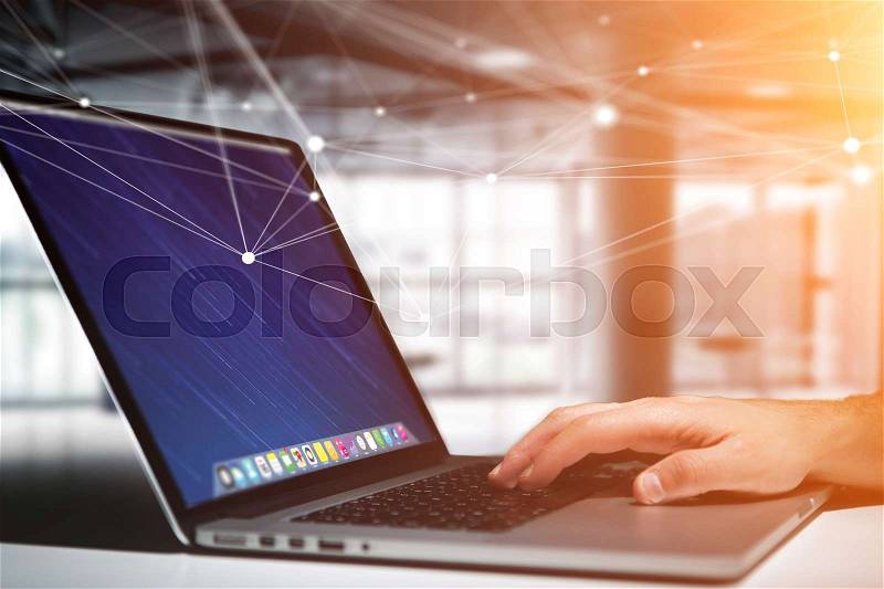 View of a Laptop with operating system screen and network connection , stock photo