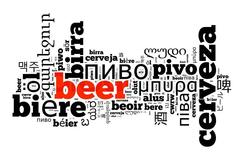 Word Beer in different languages word cloud concept, stock photo