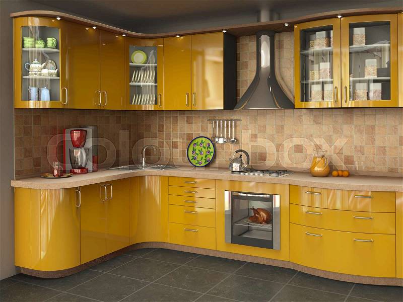 VC big bright kitchen with oven, stock photo