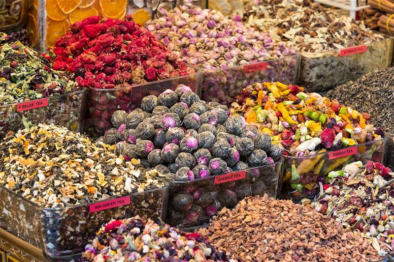Sweets and spices on the Egyptian bazaar in Istanbul, stock photo