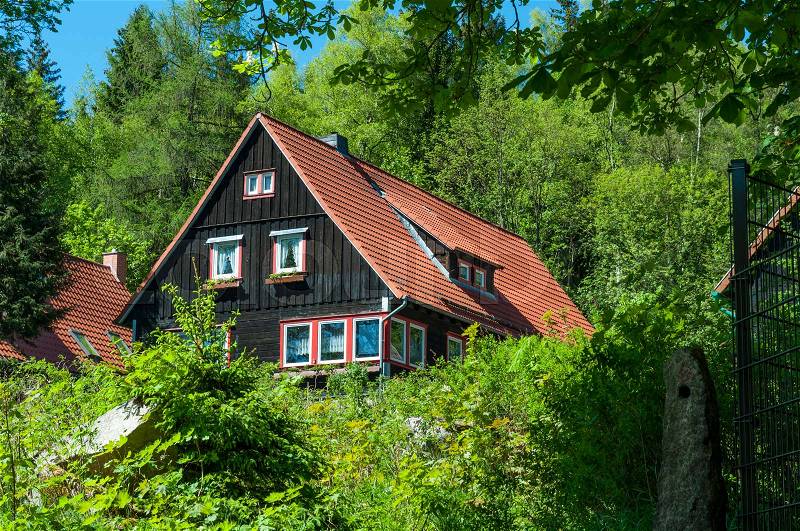 Mountain house in village of Schierke in Germany, stock photo