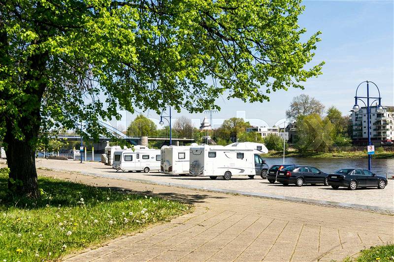 Camping place in Magdeburg in Germany, stock photo