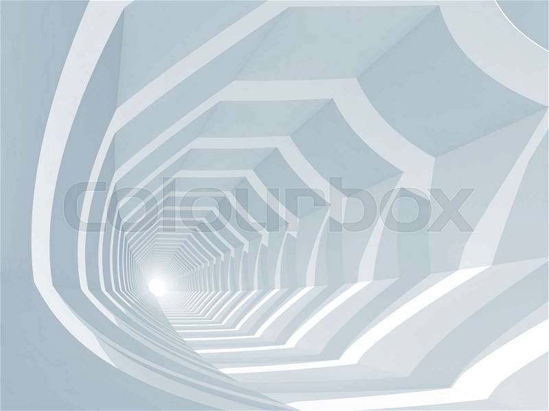 Abstract blue digital background, empty tunnel perspective, 3d render illustration, stock photo
