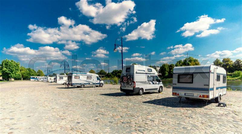 Camping place in Magdeburg in Germany, stock photo