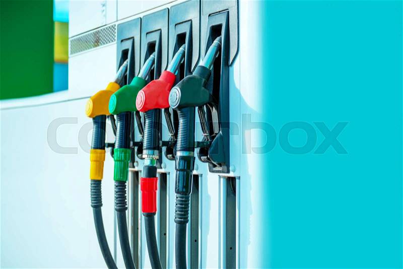 Gasoline station gas fuel pump, stock photo