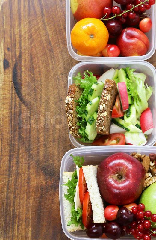 Lunch box for healthy eating at the office and school, stock photo