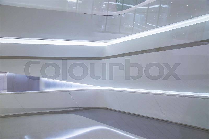 Modern shapes design reception area in an office block, stock photo