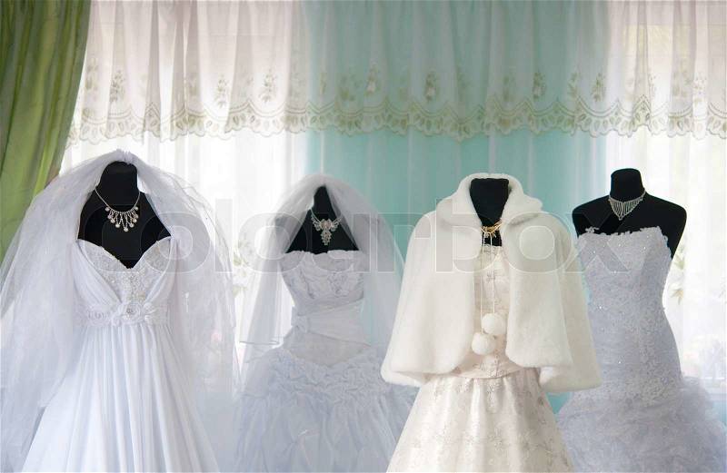 Wedding dresses in the store, stock photo